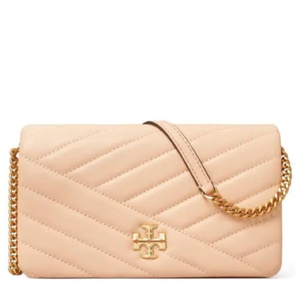 Tory Burch Apricot Quilted Crossbody Bag Kira Chevron Chain Wallet
